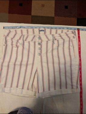 Old Navy Women's Striped Button-Front Shorts - White with Red & Blue Stripes